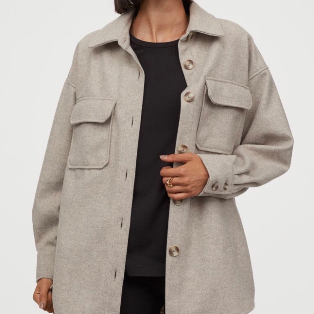 H&M Light Beige Melange Jersey Shacket